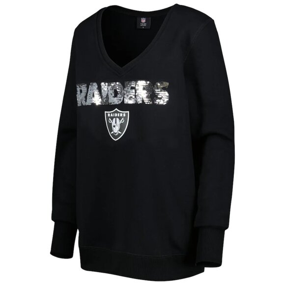Las Vegas Raiders Cuce Women's NFL Team Sequin Logo V-Neck Sweatshirt NWOT - Picture 1 of 11